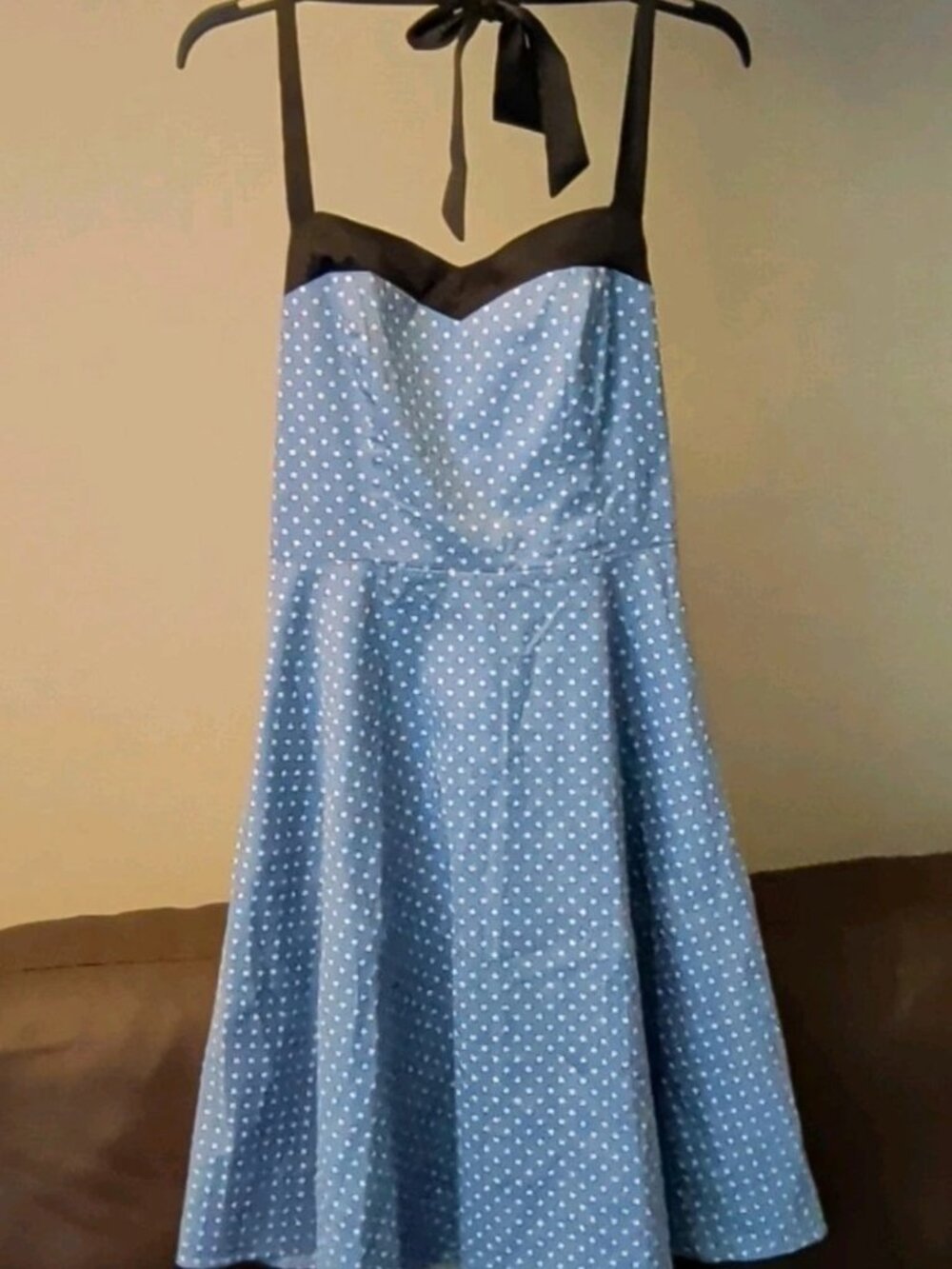 Dress Tells Women's XL retro blue polka dot halter dress